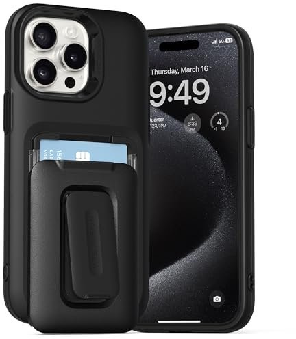 VRS DESIGN Orb Schutzhülle für iPhone 15 Pro Max (2023), Premium-Karten-Brieftaschen-Hülle [2 Karten], langlebige integrierte Standabdeckung, kompatibel mit iPhone 15 Pro Max (Schwarz)