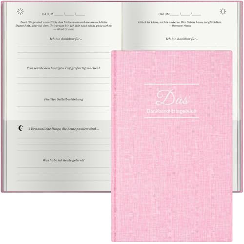 Ein paar Minuten Tagebuch, Tagebuch für Erwachsene, Dankbarkeitstagebuch, Tägliches Journal mit Prompts für Affirmation, Glück, Achtsamkeit, Positivität, Anti-Stress Journal für Frauen & Männer, Rosa