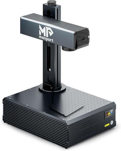 Monport Faserlaser Graviermaschine 30W, Autofokus Lasergravierer Desktop-Handgerät mit LightBurn-kompatibel, 150x150mm Arbeitsfläche, Laser 3D-Gravur, Laser Cutter für Metall Holz Glas Schmuck
