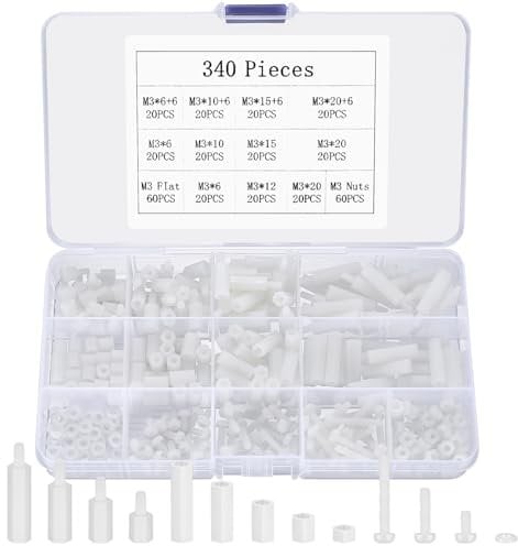 340 Pz Set Viti M3, Viti Bulloni e Dadi Plastica Bianco M3, Maschio Femmina Nylon Esagonale Distanziatore, Vite Dado Bullone Distanziali Kit per PCB Board Accessorio di Riparazione(Bianco)