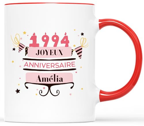 𝗖𝗔𝗗𝗘𝗔𝗨 𝗣𝗟𝗨𝗦 Mug Personnalisé Numéro et Prénom - Mug Joyeux Anniversaire - Mug Cadeau d'Anniversaire, Tasse Âge Personnalisé, Mug Fête Anniversaire, Tasse Célébration, Tasse Nouvel Âge