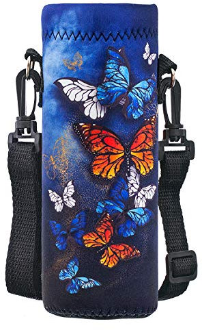 Mibbxea 500ML Wasserflasche Tragetasche, Umhängetasche für Flaschen, Neopren Flaschenkühler mit Tragegurt für Männer Frauen, Reisen, Radfahren, Wandern, Fitnessstudio, Laufen, Camping (Schmetterling)
