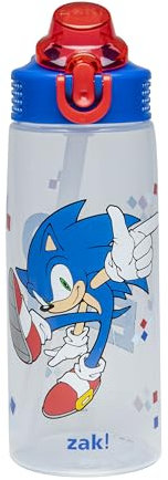 Zak Designs Sonic the Hedgehog – Bouteille d'eau sauge pour école ou voyage, bouteille d'eau en plastique durable de 750 ml avec paille, poignée, et anti-fuite, couvercle à bec pop-up (Sonic)