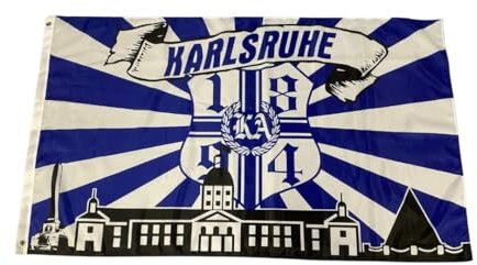 Karlsruhe Fahne - Stadt Silhouette, Grösse 90x150 cm, Flagge, Fahne mit Ösen, KA, 1894, Fussball, Fan, blau-weiss