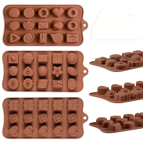 XJLyaya 3 Piezas Molde Silicona Bombones, Silicona Moldes De Chocolate, Moldes Para Hornear Para Dulces, Molde De Caramelo Antiadherente, Moldes Bombones, Para Caramelo Dulces Gomosos Cbitos Hielo