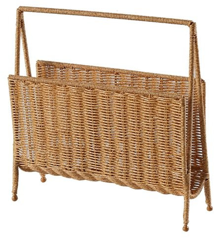 carotoe Porte-revues en rotin tissé à la main, pratique marron clair, support de rangement robuste en rotin artificiel