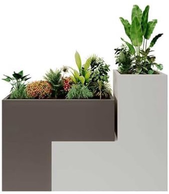 Xilin-872 Bench with Planter Box, Outdoor Iron Flower Box Seat Garden Park Leisure Area Sitting Bench Planter Geometric Puzzle Designs Garden Bench(Small)