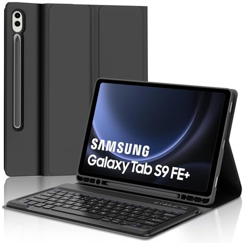 FOGARI Teclado para Samsung Tab S9 FE+/S9 FE Plus 12.4 2023, Funda para Galaxy Tab S9 FE Plus con Español Ñ Teclado Bluetooth para Tablet Samsung S9 FE+ 12.4, Negro