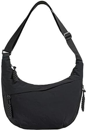 LOCCY Halbmond Umhängetasche Damen, Nylon Crossbody Bag Half Moon Bag Crossbody Schultertasche Hobo Tasche mit verstellbarer Schultergurt für Uni Arbeit Reisen Alltag (Schwarz)