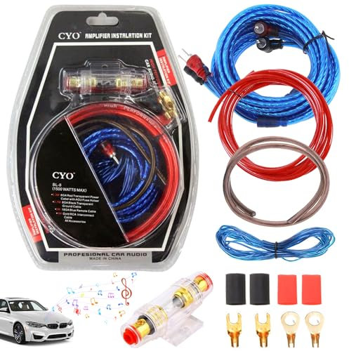 CLIUNT Kit Faisceau Câblage d'Amplificateur Voiture, 10 GA Ensemble de câbles pour amplificateurs de voiture, 1500W Ensemble de Câbles d'Amplificateur Voiture, pour La Plupart des Voitures