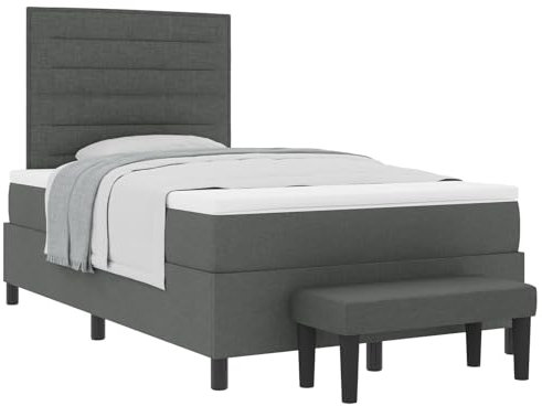 vidaXL Boxspringbett mit Matratze & Bank Dunkelgrau 120X200 cm Stoff – Stylisches und Komfortables Design, Einfache Montage, Perfekt für Schlafzimmermöbel