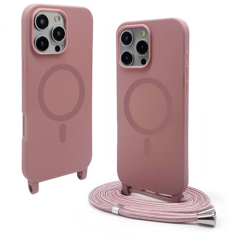 Bakicey Custodia magnetica compatibile con iPhone 12, in silicone opaco, con collana regolabile, bella custodia antiurto e resistente ai graffi, cover per iPhone 12, rosa sabbia