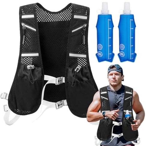 Gilet Hydratation Running Femme Et Homme avec 2 Reservoir Souples 500ml sans Bpa, Sac Hydratation Running Léger Et Ajustable Réfléchissants , Sacs D'hydratation pour Trail Marathon Vélo Randonnée