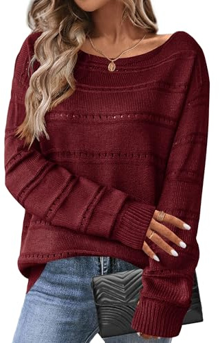 HOTOUCH Maglione da donna a maniche lunghe, per autunno e inverno, morbido | Maglione lavorato a maglia con spalle scoperte, taglie S-XXL