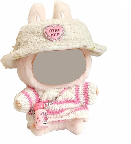 Puppe Zubehör Set,17cm Puppenkleidung,Hut mit, Strickpullover und Flasche,Rosa-Weiß, DIY Kinder Geschenke,Ohne Puppe