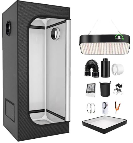 Grow Tent Kit - Full Spectrum Hydroponic Grow Tent with 200W LED Grow Light, Timer, Hygrometer, Observation Window, 15.7 x 15.7 x 47.2 Inches