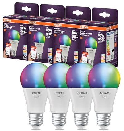 Osram SMART LED A60 Kolbenform E27 9W ZigBee RGBW Farben | SMART+ ZIGBEE Multicolor Classic, LED Lamps, Weiß, 60 mm dia, 20000 h, 4-Pack