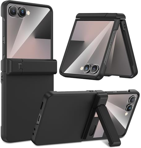 HWeggo Coque pour Z Flip 7, Antichoc avec Protection Charnière, Noir | Protection Robuste de la Charnière & Support Pliable Protecteur D'Écran Intégré, Étui Antichoc Antidérapante Rigide