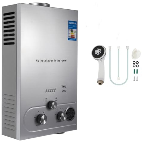 16L Scaldacqua a Gas Propano GPL 32KW Propano Butano Riscaldatori di Acqua a Gas Liquefatto,Scaldabagno Istantaneo Senza Serbatoio, per Campeggio,Camper,Casa,Uscita Dell'acqua Calda 16L/min