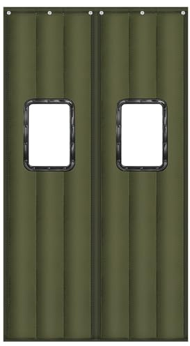 Wärmeschutzvorhang Garage Tür Magnet mit Transparent Fenster - Thermovorhang Kälteschutz Tür Haustür - Türvorhang Kälteschutz für Lagerhallen Fabriken Supermärkte(Grün,140x230cm)