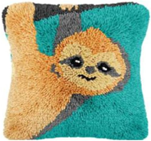 YEESAM ART Latch Hook Cushion Kits for Adults & Beginners, Sloth Animals Pre-Printed Latch Hooking Pillow Kit, DIY Embroidery Set Pillowcase for Home Sofa Decor Idea (Sloth)