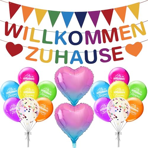 Willkommen Zuhause Deko Girlande Ballons - 19 Stück Deko für Familie | Bunte Willkommen Deko mit Girlande Banner Ballons für Babyparty und Familienfeiern