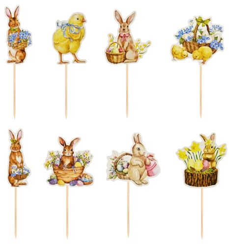 Ostern Tortendeko, 16 Stück Kuchen Deko Kuchen Topper Hase, Ostern Dekoration, Osterkuchen Deko für Osterndeko Party Muffin Kuchen Dekoration Zubehör