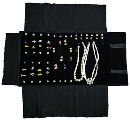 CFEWV 1 Set Rotolo Portagioielli Borsa A Rullo Per Organizer Per Gioielli, Rotolo Pieghevole Per Gioielliere Grande Capacità E Pratico Portatile, Per Più Collane, Braccialetti, Nero,Flannel