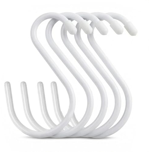 5 Ganchos en S Grandes 15 Cm Resistentes Ganchos Metálicos Color Blanco Engomado Para Colgar en Barras De Ropa, Cocina, Baño, Y Garaje - Ganchos Multifuncionales Para Uso Interior Y Exterior