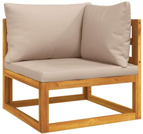 Mhdvray Modular Ecksofa Akazie Massivholz 70,5x70,5x65 cm Taupe Outdoor Lounge Sofa Sessel mit dicken Kissen Flexibles Gartenmöbel für Balkon Terrasse und Wohnzimmer