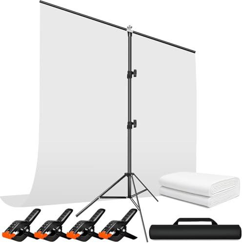 Heysliy Soporte para Fondo Fotográfico con Fondo Blanco 2 x 2 m / 1,5 x 2 m – Kit Completo con 4 Pinzas para Fotografía de Productos, Retratos y Estudio Fotográfico
