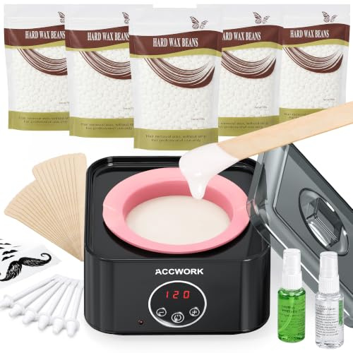 Kit Épilation Cire avec Chauffe Cire Tactile pour Visage et Corps | 500g Cire, Pot Silicone, 30 Applicateurs, 10 Collerettes, 2 Soins Pré/Post, Femme & Homme