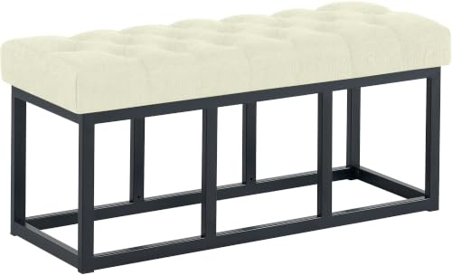 CLP Sitzbank Flur Stoff Amun, Polsterbank Metall schwarz pulverbeschichtet belastbar, für Schlafzimmer Garderobe und Ankleidezimmer | Farbe Creme Größe 100 cm