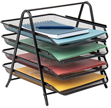 Mind Reader 4 Tier Steel Mesh Paper Tray Desk Organizer, Black