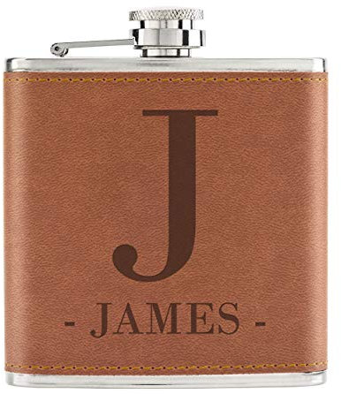 Personalizado Letra Grande & Nombre 6oz Piel Sintética Pu Petaca Marrón