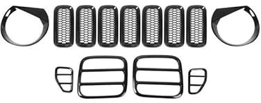 DQDZ Rücklicht-Abdeckungen, Schutz & Frontgitter-Grill-Einsätze & Scheinwerfer-Abdeckung, schwarz, 13 Stück