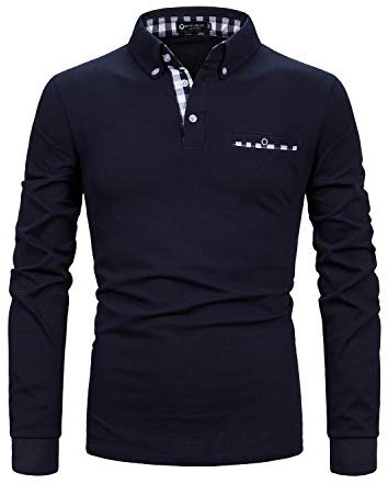 STTLZMC Mens Long Sleeve Polo Shirts Plaid Collar Basic Casual T-Shirt #23 Blue M