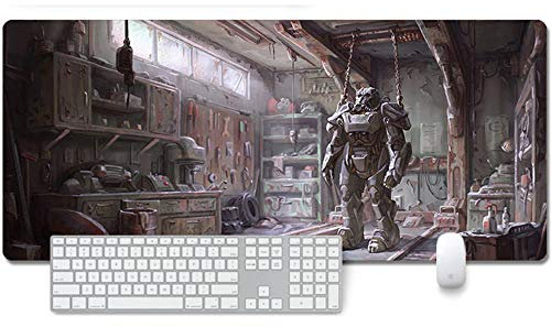 Fallout 76 Tapis de Souris XXL 900x400mm Hydrorésistant Anime Mouse Pad Grand Tapis de Souris Gamer avec Base en Caoutchouc Anti-Glissant Surface Texturée pour Ordinateur et PC, E