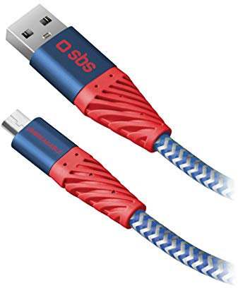 SBS Cavo rifrangente bicolore in fibra aramidica, resiste a 50.000 pieghe, per ricarica e trasferimento dati, connettori USB 2.0 e Micro USB, lunghezza 2 metri