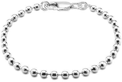 LeCalla Mothers Day Gifts Jewelry 925 Sterling Silver Italian Handmade 4 MM Bead Ball Strand Chain Bracelet for Teen and Women 7.5 Inches