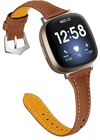 Gimart UK Lederarmband kompatibel für Fitbit Versa 3/Fit bit Sense, Damen Herren Slim Echtes Leder Sport Band Ersatz Uhrenarmband Armband für Versa 3 Fitness Smart Watch Klein Groß (Braun)