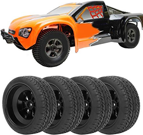 Keenso RC Reifen, 4St. Schwarz Rutschfester Gummi RC Autoreifen Felge & Reifen Zubehör für 1/10 Traxxas Slash (10044)