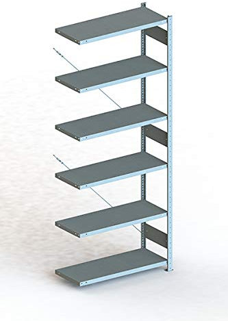 Meta Anbauregal - Zum Ausbau eines Lagerregales - 6 Böden - Farbe Silber - 250 x100 cm - 40 cm tief