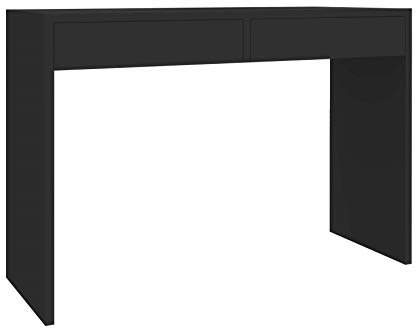 MATKAM Schreibtisch Astral H 78 x B 115 x T 40 cm, laminierte Möbelplatte, 2 Schubladen mit Metalllaufschienen auf Rollen, seitliche Wangen (Schwarz)