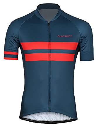 Sundried Men's Short Sleeve Retro Cycle Jersey Road Bike Cycling Top Mountain Bike Shirt (Blue, S)