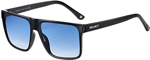 H HELMUT JUST Lunettes de Soleil Verres Bleu Homme Carrée Vintage Verres en Nylon Monture en TR90 Branche en Acétate