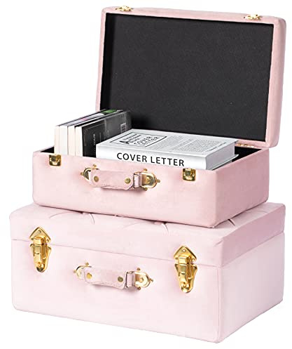Vintiquewise Dekorativer Samtkoffer, getuftet, Schatztruhe, 2 Stück, Rosa
