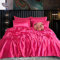 ROOEE Parure de lit complète en satin de soie - 6 pièces - Drap-housse, housse de couette et 4 taies d'oreiller. Couleur - Rose fuchsia Taille - Super King
