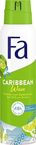 Fa Deospray Caribbean Wave (150 ml), Exotisch Frischer Zitronenduft, Ohne Aluminium für bis zu 48 h Schutz, Hinterlässt Keine Rückstände auf der Kleidung