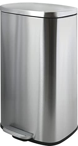 Spirella Poubelle à pédale 50 Litres en acier inoxydable à fermeture douce avec récipient intérieur en plastique Akira Salle de bains Bac à ordures Frein de chute inox brossé